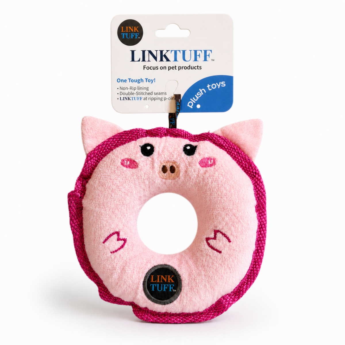 Link Tuff Squeaky Plush Toy Donuts - Pink Piggy